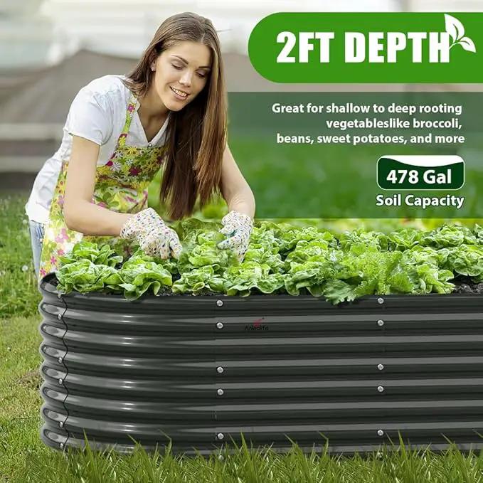 A ANLEOLIFE 8X4X2 ft Galvanized Raised Garden Beds Outdoor, Oval Large Metal Deep Root Planter Box for Planting Vegetables Flowers Herb, Anti-Rust & Easy-Setup, Quartz Grey by GreenHaven Gardens