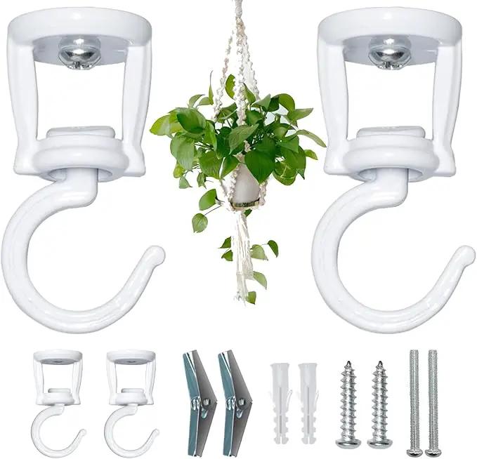 Ceiling Hooks for Hanging Plants (2 PCS),White, Heavy Duty Metal Plant Hooks for Ceilings, Screw-in Hooks for Hanging Birdfeeders, Lamps, Planters, Outdoor Decorative Hooks up to 33 lbs. by GreenHaven Gardens