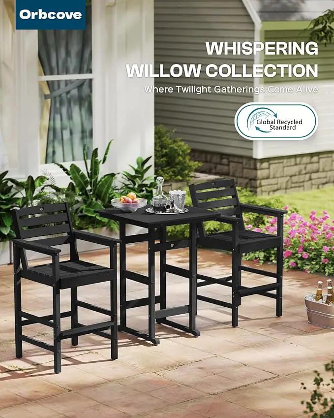 5-Piece Bar Height Outdoor Table and Chairs Set, HDPE Wood Grain Patio Bar Table and Chairs with Heart Cutout Design, Weather-Resistant Bar Height Furniture for Deck, Porch, Pool (Black) by GreenHaven Gardens