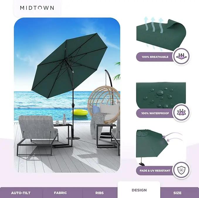 Midtown Umbrellas 10-Year-No-Fade - 10 Ft - UV Proof Forest Green Polyester Fabric - Umbrella Outdoor Patio, Aluminum Frame Large Patio Umbrella for Garden, Pool & Deck - Black Pole by GreenHaven Gardens