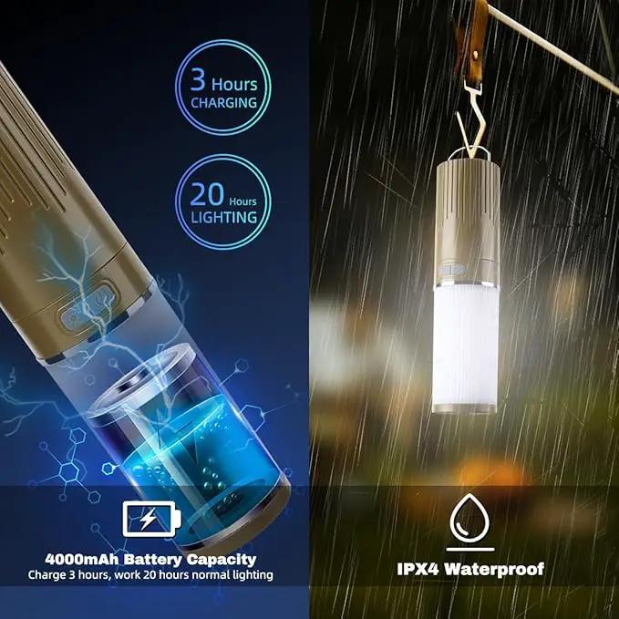 Camping Lantern with 49.2FT String, 2 in 1 Outdoor Warm White String Lights with 4 Modes & 5 Modes Rechargeable Camping Lamp IPX4 Waterproof Portable LED Tent Light for Outdoor Yard Garden Decoration by GreenHaven Gardens