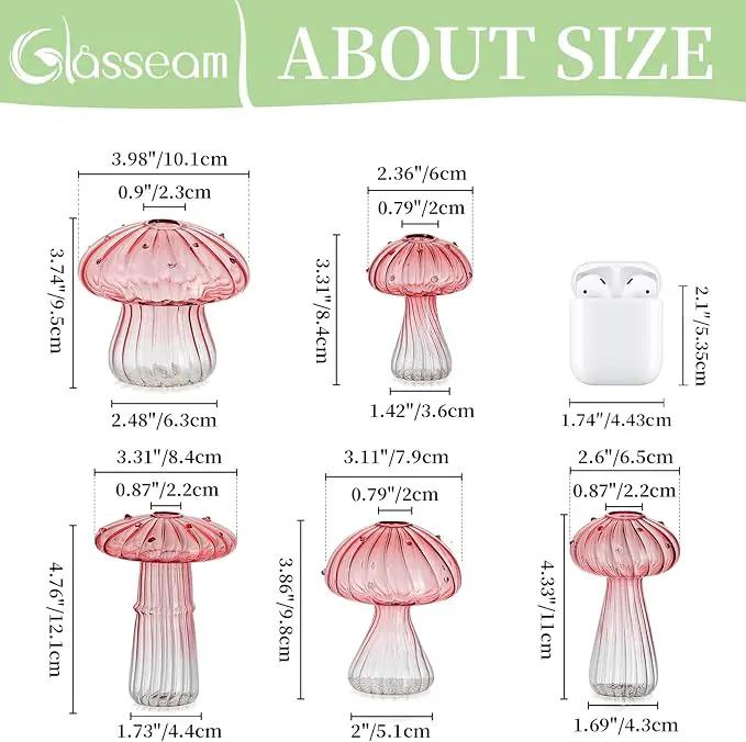 Glasseam Mushroom Plant Propagation Stations: Pink Glass Terrarium Jar Set of 5 Cute Planters for Indoor Plants Decorative Propagate Vase Unique Gifts for Women Home Office Decor by GreenHaven Gardens