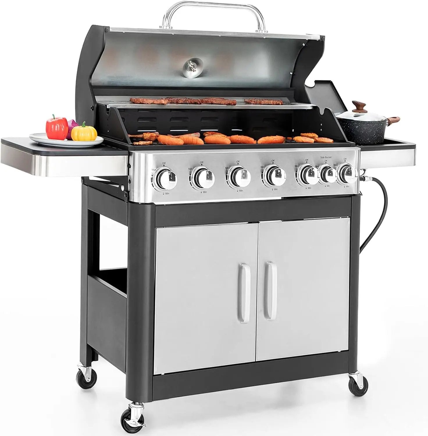 Sophia & William 6-Burner Propane Gas BBQ Grill with Side Burner & Porcelain-Enameled Cast Iron Grates, Stainless Steel Barbecue Grills Outdoor Cooking for Outside, 665 SQ.IN. Cooking Area, 65,800BTU by GreenHaven Gardens