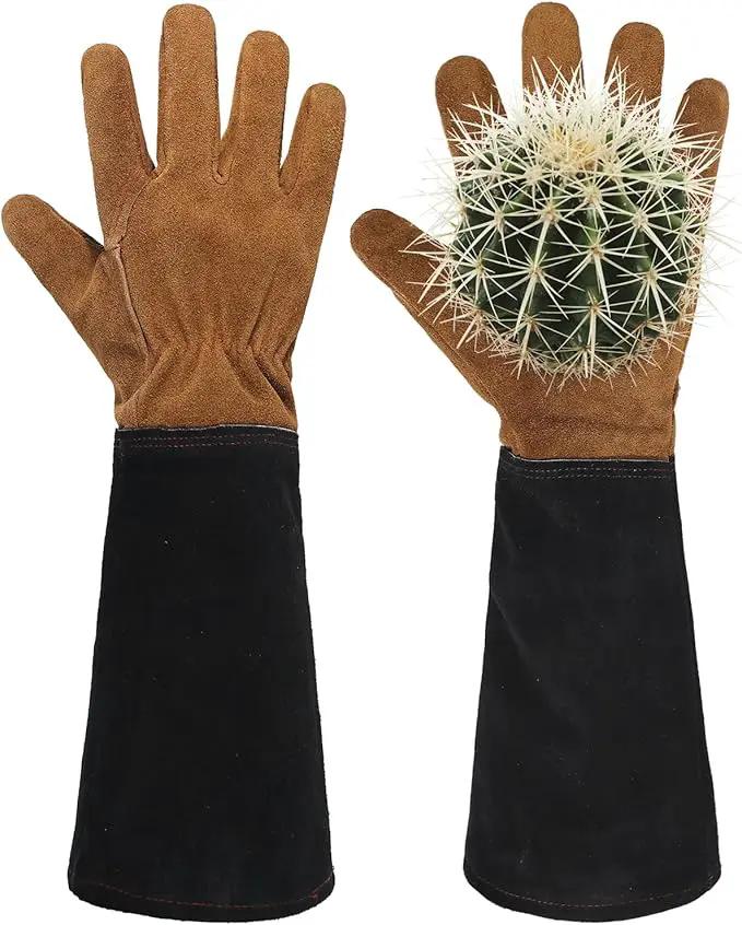 HANDLANDY Leather Gardening Gloves for Men & Women, Rose Pruning Thorn Proof Garden Glove, Long Sleeve Gauntlet Gloves (Black-brown, Medium (Pack of 1)) by GreenHaven Gardens