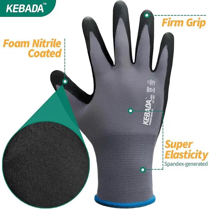 Kebada Work Gloves for Men and Women, Foam Nitrile Coated Safety Gloves with Grip, Ideal for Warehouse Package Handling, Gardening, Mechanic and Construction, Medium by GreenHaven Gardens