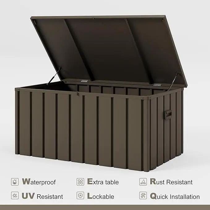 PURPLE LEAF Outdoor Deck Box 100 Gallon Waterproof Lockable Storage Box Container with Lid Deck Organization for Patio Cushions Side Table Pool Accessories Garden Tools, Brown by GreenHaven Gardens