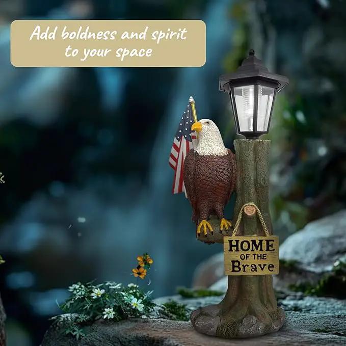 14x6 Inch Eagle Outdoor Solar Statue, Home of The Brave Outdoor Decorative Sculpture, Garden Decoration Outdoor Waterproof, Eagle Statue with American Flag for Patios, Yards, and Gardens by GreenHaven Gardens