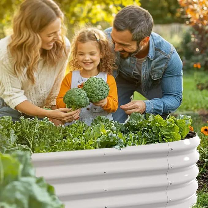 4x2ft Oval Galvanized Raised Garden Bed Kits 16" Tall Outdoor Large Metal Modular Planter Box 9-in-1 Raised Beds for Gardening,Vegetables,Fruits,Flowers & Herbs (White) by GreenHaven Gardens