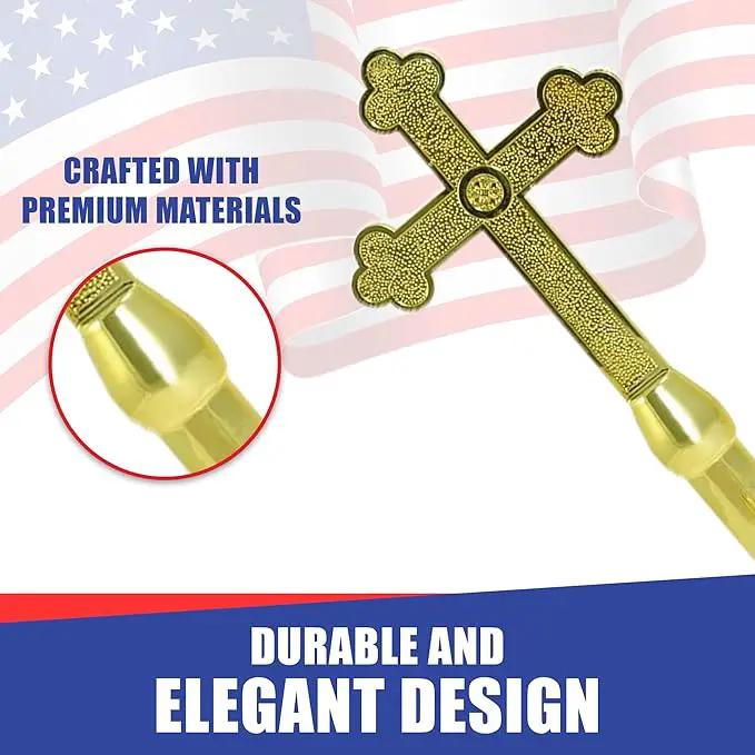 Super Tough Indoor Flag Pole kit 7ft - Plastic Cross - Gold Texture Base - Aluminum Flagpole with Brass Finish - Heavy Duty Inside House Flagstaff - Interior Shaft and Stand - No Ensign Included by GreenHaven Gardens