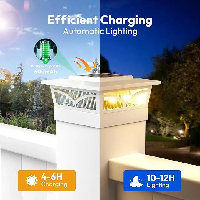 NIORSUN Solar Post Cap Lights Outdoor, 2 Modes LED, Deck Fence Post Solar Lights for 3.5x3.5 4x4 Wood Vinyl, 5x5 Vinyl Caps Patio Garden Decoration, Warm White/Cool White Lighting White 6 Pack by GreenHaven Gardens