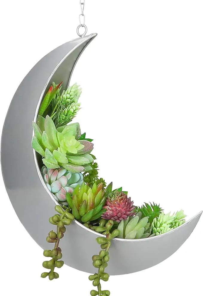 Hanging Moon Planter for Moon Room Decor - Great for Succulents, Air Plant, Mini Cactus, Faux, Artificial Plants-Boho Hanging Planters for Indoor Plants, Witchy Gifts for Women, Birthdays,Plant Lovers by GreenHaven Gardens