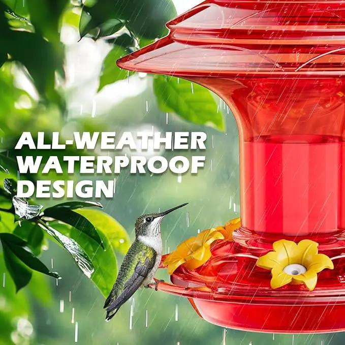 Birdream Hummingbird Feeder for Outdoors Hanging, 20oz Hummingbird Feeders with 5 Bee Guard Feeding Ports & Built-in Ant Moat Brush Leak-Proof for Outside Gifts for Women - Solid Red by GreenHaven Gardens