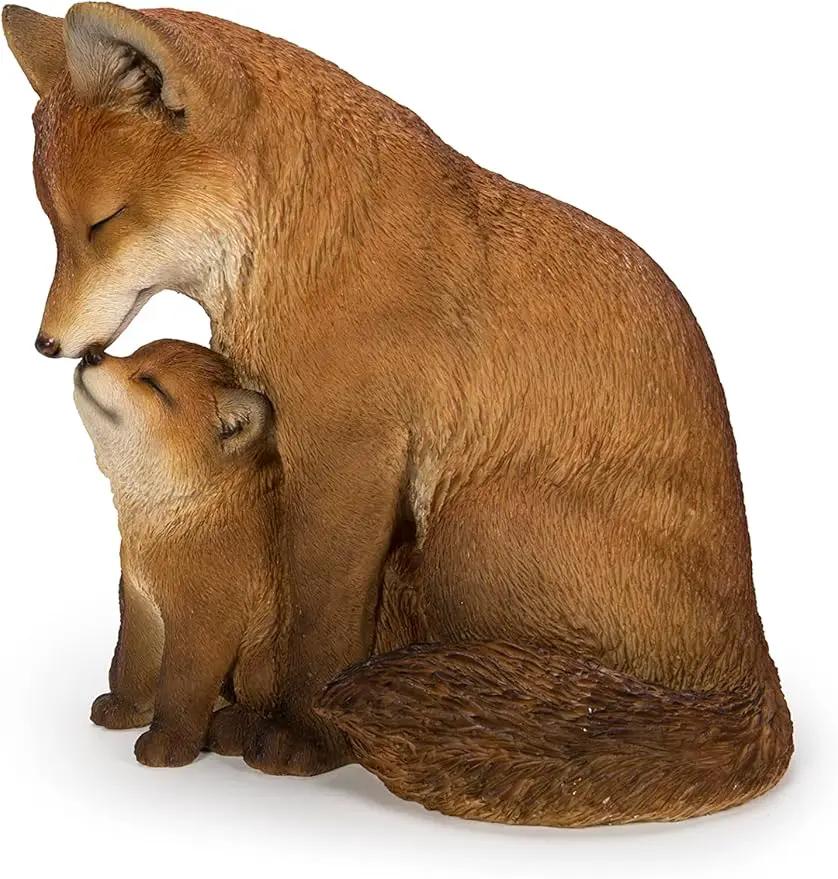 Hi-Line Gift Cuddling Mother and Baby Fox Garden Statue, Brown (87719-I) by GreenHaven Gardens