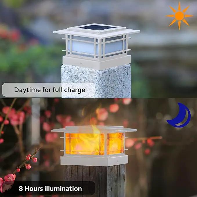 Dynaming 8 Pack Solar Flame Post Lights Outdoor, Solar Powered Fence Post White Shell Cap Light, High Brightness Flickering Flame LED Lighting for Garden Deck Patio, Fit 4x4 5x5 6x6 Vinyl/Wooden Posts by GreenHaven Gardens