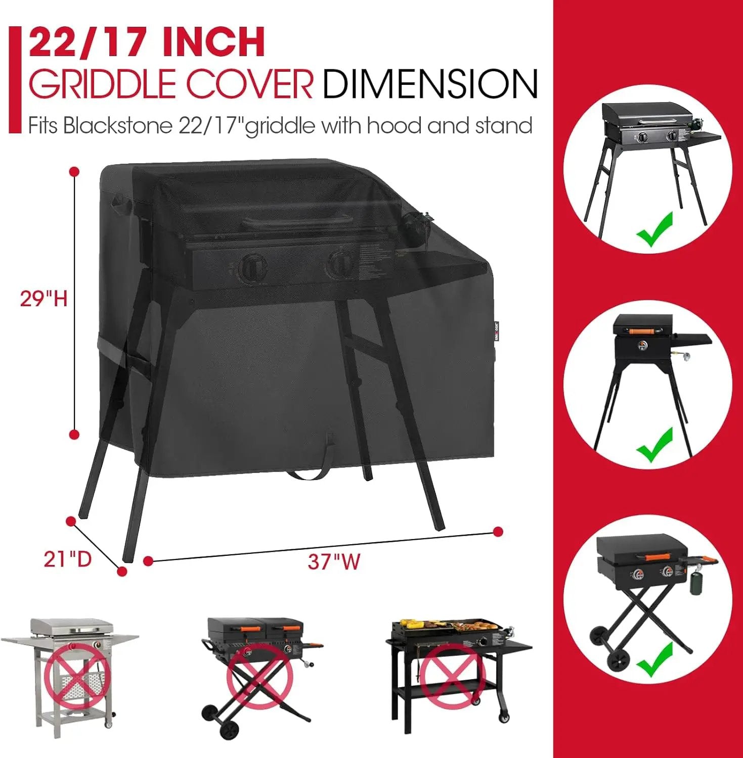Unicook Griddle Cover for Blackstone 22 Inch and 17 Inch Griddle with Hood and Stand, Heavy Duty Waterproof Outdoor BBQ Grill Cover with Sealed Seam, Black by GreenHaven Gardens