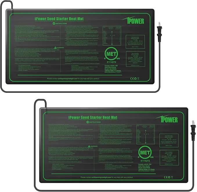 iPower GLHTMTSX2-A 2-Pack 10" x 20.5" Durable Waterproof Seedling Heat Mat Warm Hydroponic Plant Germination Starting Pad, Green by GreenHaven Gardens