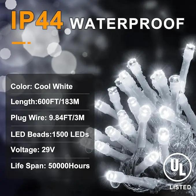 KNONEW 600ft 1500 LED String Lights Outdoor Christmas Lights 8 Modes & Timer Fairy Light Plug in Waterproof LED String Lights for Xmas Yard Tree Wedding Party Holiday Decorations (Cool White) by GreenHaven Gardens