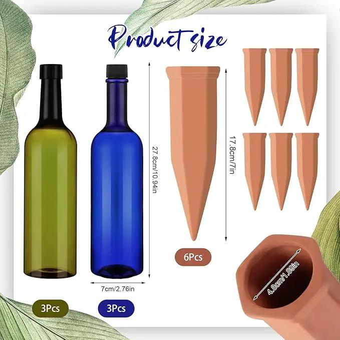 6 Sets Plant Watering Devices Include Terracotta Self Watering Spikes and 26 oz Plastic Bottles, Slow Release Vacation Insert Automatic Plant Waterer Device (Blue Green and Terracotta) by GreenHaven Gardens