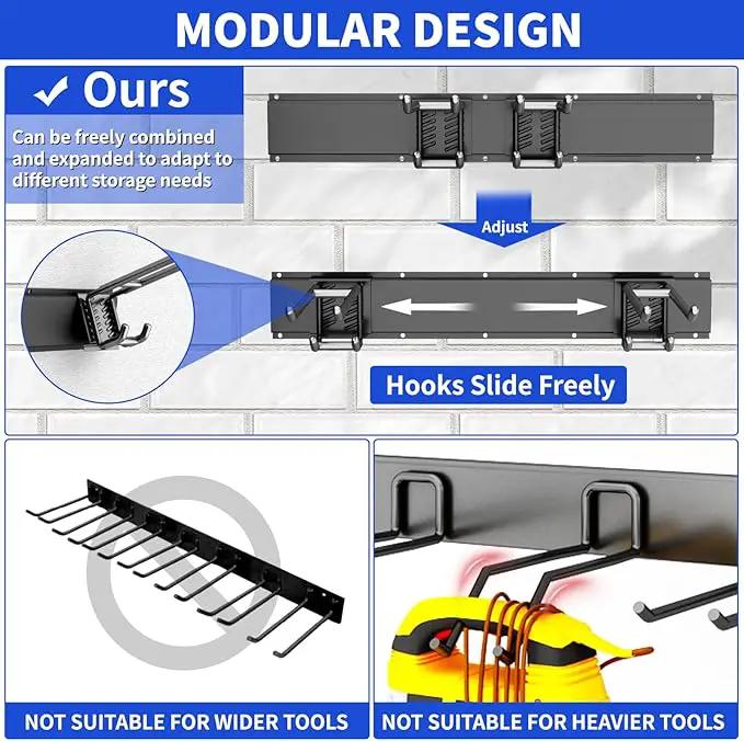 Garage Organization Tool Organizer Wall Mount, 32inch Heavy Duty Garden Tool organizer Storage System, Easy Install With 6 Adjustable Hooks, For Garage, Basement, Shed, Workshop(Black) by GreenHaven Gardens