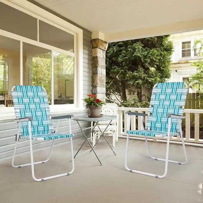 VINGLI Patio Lawn Webbed Folding Chairs Set of 4, Outdoor Beach Chair Portable Dining Chair for Outdoor Yard, Garden (White & Blue, Classic) by GreenHaven Gardens