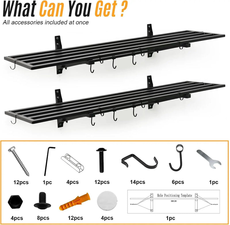 2-Pack 1.6X4 FT Garage Shelving Wall Mounted Holds Up to 800 Lbs Heavy Duty Wall Shelf, Black Metal Floating Adjustable Wall System Shelves for Garage Storage, Shed by GreenHaven Gardens
