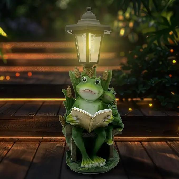 Frog Garden Statue with Solar Lantern - 16“ Outdoor Solar Lights Frog Figurine for Outside, Yard, Patio, Lawn Decor, Housewarming Gifts for Women, Mom by GreenHaven Gardens