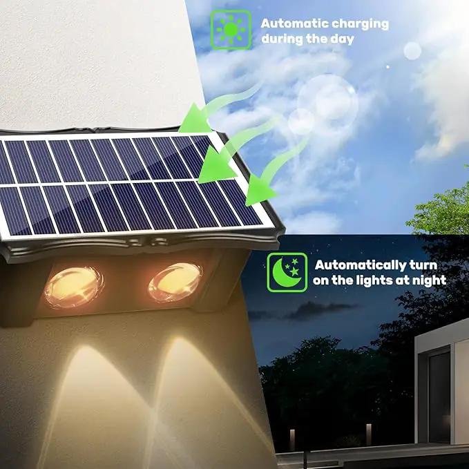 4LED Solar Wall Lights, Up and Down Lighting Solar Light Outdoor Waterproof IP65, 6500K/3000K Solar Fence Light for Yard Garden Garage Christmas Decorations (4 Pack) by GreenHaven Gardens