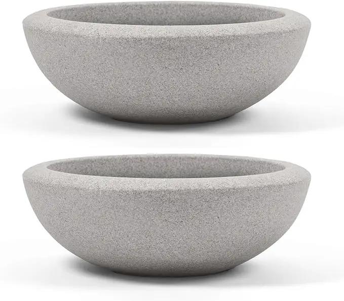 ARBORA 26" Santorini Bowl 2-Pack with Stone Blend Concrete Gray Finish - Polyresin Indoor and Outdoor Planters, Durable, Weatherproof, Lightweight, Large Plant Pots for Patio, Garden, Deck, Entryway by GreenHaven Gardens