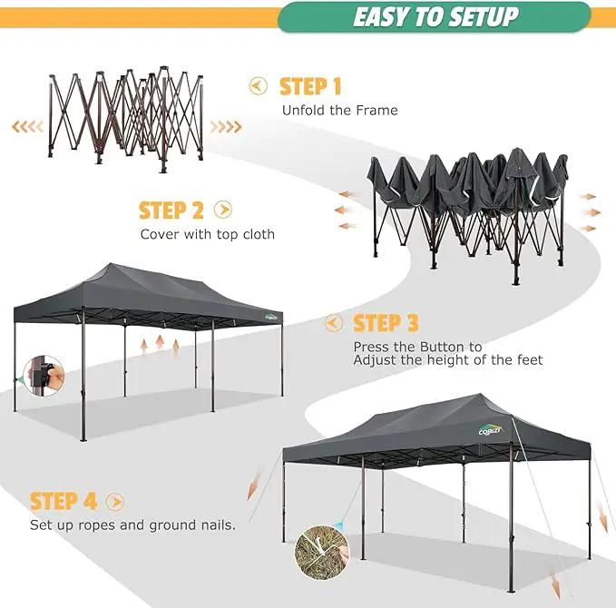 COBIZI 10x20 Pop Up Canopy Heavy Duty Without Sidewalls, Commercial Heavy Duty Pop Up Tent for Parties All Weather Waterproof and UV 50+ Wedding Tent with Roller Bag(Legs Upgraded),Grey by GreenHaven Gardens