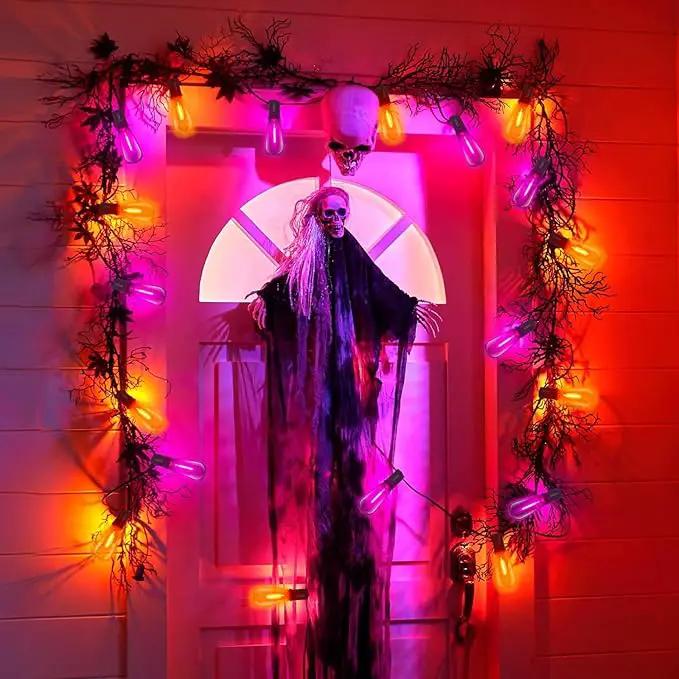 10Ft LED Outdoor String Lights, Halloween Orange Purple Lights with 10 0.6W ST40 LED Bulbs, Waterproof Connectable Patio Lights for Indoor Outdoor Backyard Garden Halloween Christmas Holiday Decor by GreenHaven Gardens