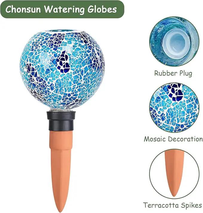 Terracotta Watering Spikes Mosaic Plant Watering Globes for Outdoor Plants 2 Pack Automatic Plant Waterer Indoor for Pots Garden Office by GreenHaven Gardens