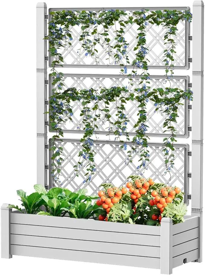 Elevated Raised Garden Bed,Outdoor Large Resin Patio Planter Box Stand Divisible with Drain Plug,Water Monitor for Plants Vegetables Flowers Fruits(Ashen) by GreenHaven Gardens