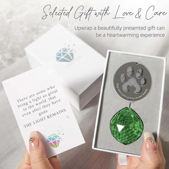 Dog Memorial Gifts, Unique Loss of Pet Sympathy Idea, Green Crystal Ball Rainbow Suncatcher with Paw Print for Cat or Dog Remembrance and Bereavement by GreenHaven Gardens