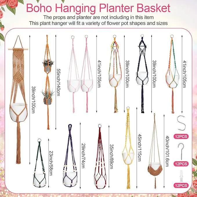 Hoteam 12 Pcs Macrame Plant Hangers Macrame Hanging Planters for Indoor Plants Handmade Boho Hanging Baskets Flower Pots Holder for Outdoor Home Wall Decor by GreenHaven Gardens