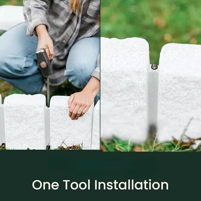Beuta Landscape Edging | Garden Edging Border | Faux Stone Block XL for Lawn Edging, Flower Beds & Yard Edging – 10 Pack | Each Section Has 6 Blocks 48" L x 4" W x 9.5" H | 30 Spikes | Limewash by GreenHaven Gardens