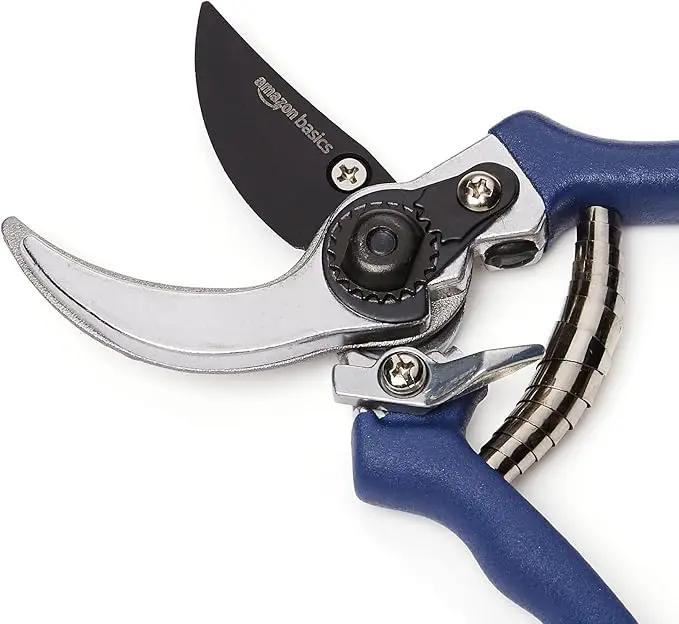 Amazon Basics Professional Hand Pruners, Garden Clippers, Pruning Shears, 8-inch Steel Bypass Garden Scissors, Blue by GreenHaven Gardens