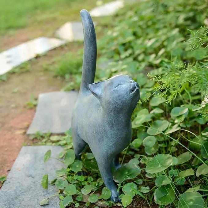 Newman House Studio Garden-Statues Cat-Figurines Home Garden Decor - Farmhouse Backyard Polyresin Kitten 7.6L x 4W x 14.5H inch by GreenHaven Gardens