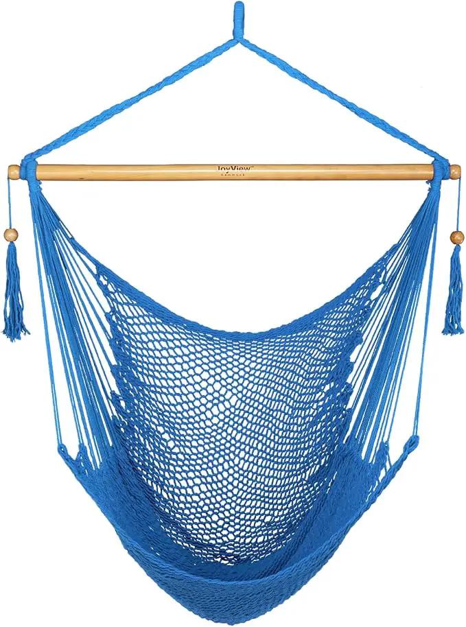 JoyView Hammock Chair with Spreader Bar Caribbean Hammock Swing Chair 300 LBS Weight Capacity XL Rope Hanging Chair for Outdoor Indoor Garden Yard - Light Blue by GreenHaven Gardens