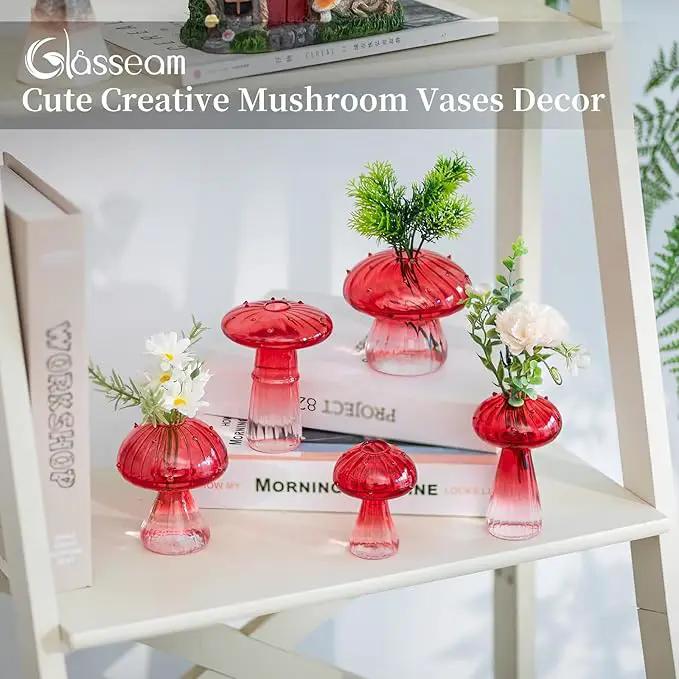 Glasseam Mushroom Plant Propagation Stations: Red Glass Terrarium Jar Set of 10 Cute Planters for Indoor Plants Mini Propagate Station Unique Christmas Birthday Gifts for Women Home Office Decor by GreenHaven Gardens
