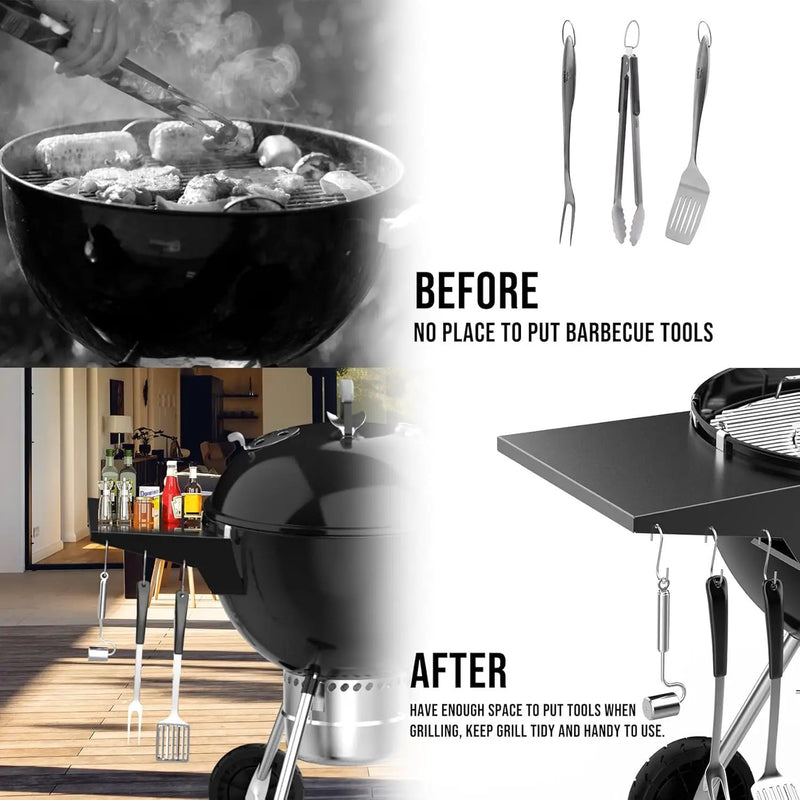 Charkettle Grill Table Shelf Compatible with Weber 22 Inches Kettle Grills, Outdoor Charcoal Grill Side Table BBQ Accessories with Hooks by GreenHaven Gardens