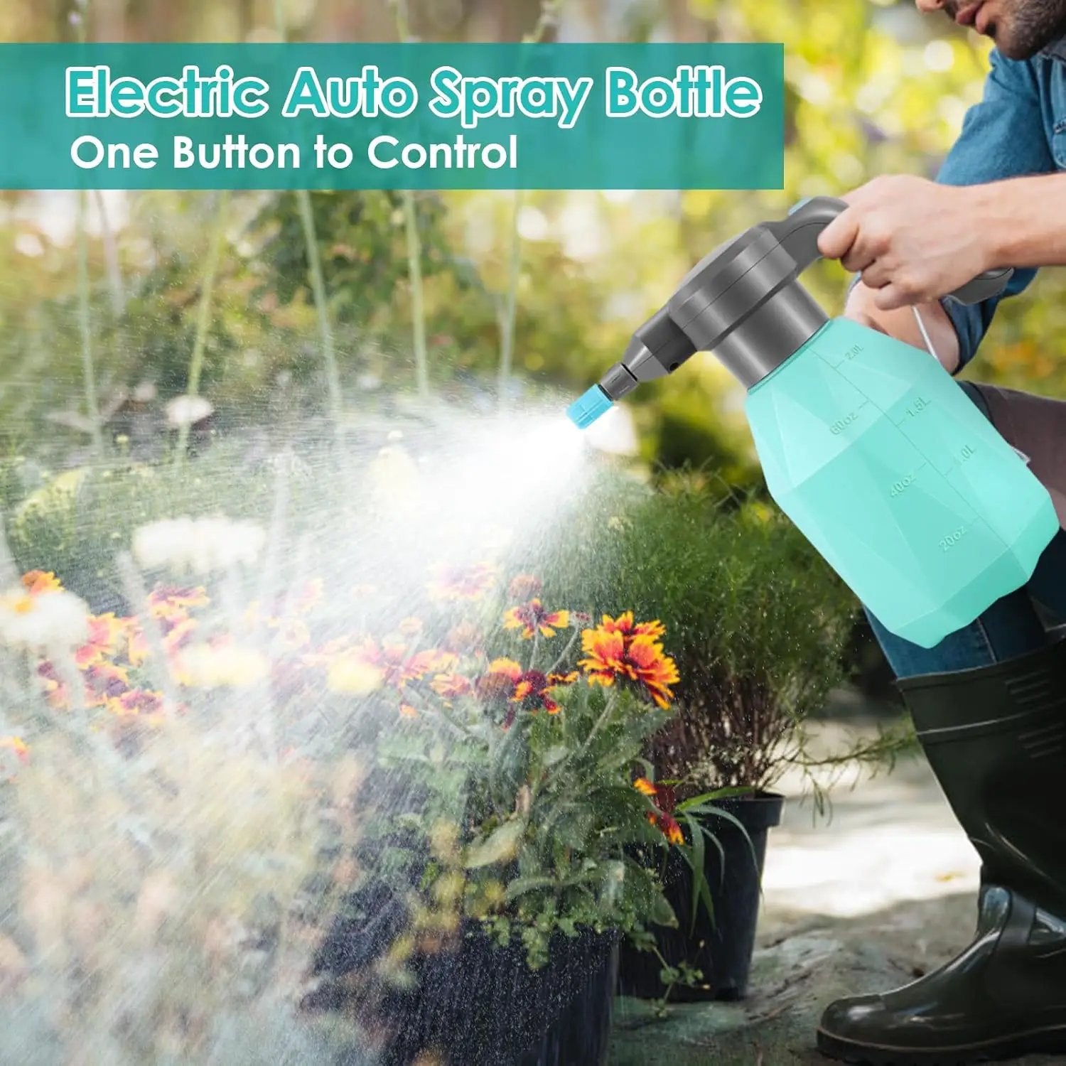 0.5 Gallon Electric Spray Bottle Plant Mister for Indoor/Outdoor Plants, 2L Automatic Watering Can Rechargeable Battery Powered Sprayer with Adjustable Spout for Garden, Fertilizing, Cleaning by GreenHaven Gardens