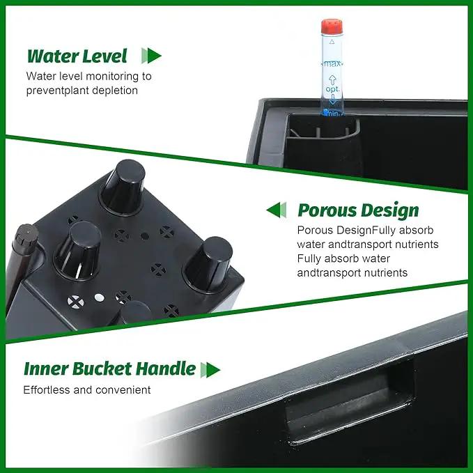 16" Tall Planters Set of 2, Outdoor＆Indoor Black Planter Pots, High Front Porch Planter Pots with Drainage Holes＆Water Level Monitor＆Inner Bucket, Automatic Watering,Black by GreenHaven Gardens