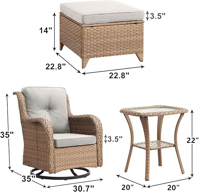 Outdoor Wicker Patio Furniture Set - 5 Pieces Rattan Patio Conversation Set with 2 Rocking Swivel Chairs,2 Ottomans and 1 Side Table for Porch Deck Backyard Garden(Yellow/Beige) by GreenHaven Gardens