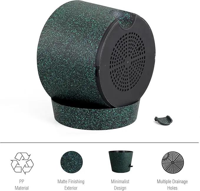 12 inch Large Self Watering Pots for Indoor Outdoor Plants, Flower Plant Pots with Mesh Drainage Holes for Garden, Plastic Planters with Reservoir for Home Plants, Black with Green Speckles by GreenHaven Gardens