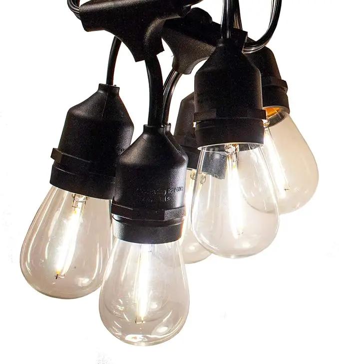 Hometown Evolution, Inc. 100 Foot E26 LED Outdoor Commercial String Lights with 50 Suspended Sockets and S14 LED Filament 1 Watt Bulbs by GreenHaven Gardens