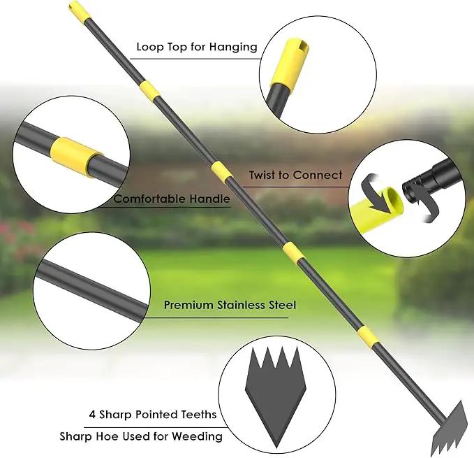 Upgraded Dual Headed Hoe and Cultivator,Garden Hoe with Adjustable Handle for Weeding, Digger, loosening Soil, Sowing Metal Garden Triangles Hoe with Rake Tiller Cultivator (17-73 Inch) by GreenHaven Gardens