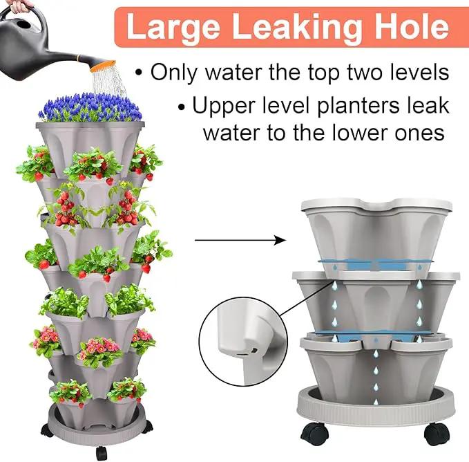 Vertical Planter 7 Tier Stackable Planters Garden Planters Strawberry Herb Flower and Vegetable Planter Indoor Outdoor Gardening Pots with Removable Wheels and Tools 2-Pack by GreenHaven Gardens