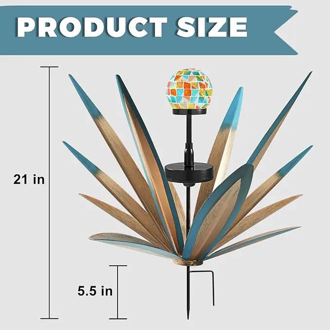 Enlarge Metal Plants Tequila Rustic Sculpture, Outdoor Patio Yard, Home Decor Hand Painted Agave Garden Statue, Outdoor Lawn Ornaments Yard Stakes for Mom Gift (1 Solar Blue) by GreenHaven Gardens