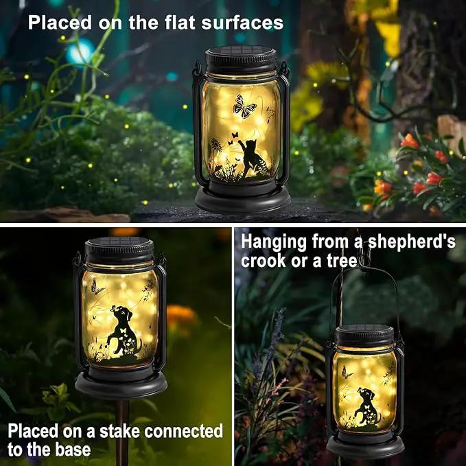 YJFWAL Solar Cat & Butterfly Lanterns Outdoor Waterproof - Cat Lover Unique Birthday Mothers Day Gifts for Women Mom Grandmom , LED Hanging Mason Jar Fairy Lights for Garden Yard Patio Decor by GreenHaven Gardens