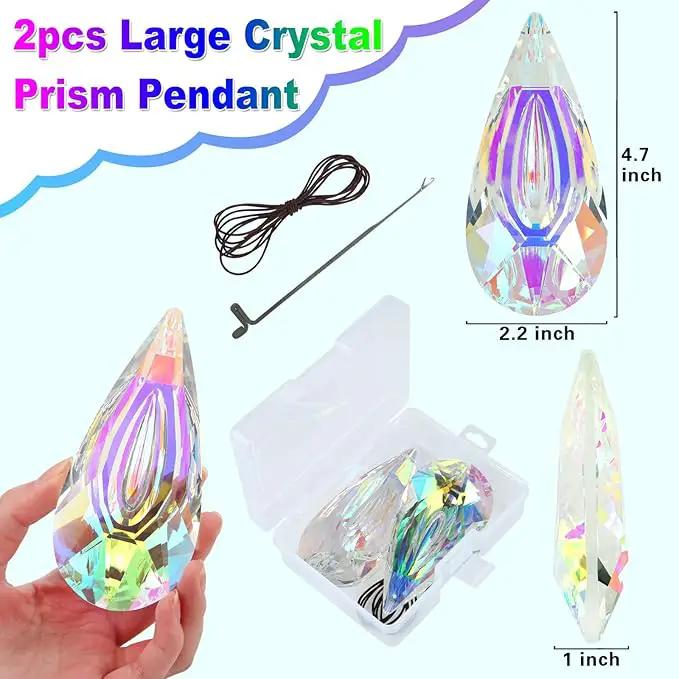 120mm Crystal Suncatcher, 2 Pack Large Prism Sun Catchers Windows Hanging Ornaments Rainbow Maker Pendant Indoor Outdoor Garden Chandelier Birthday Wedding Party Valentines Day Gifts for Women by GreenHaven Gardens